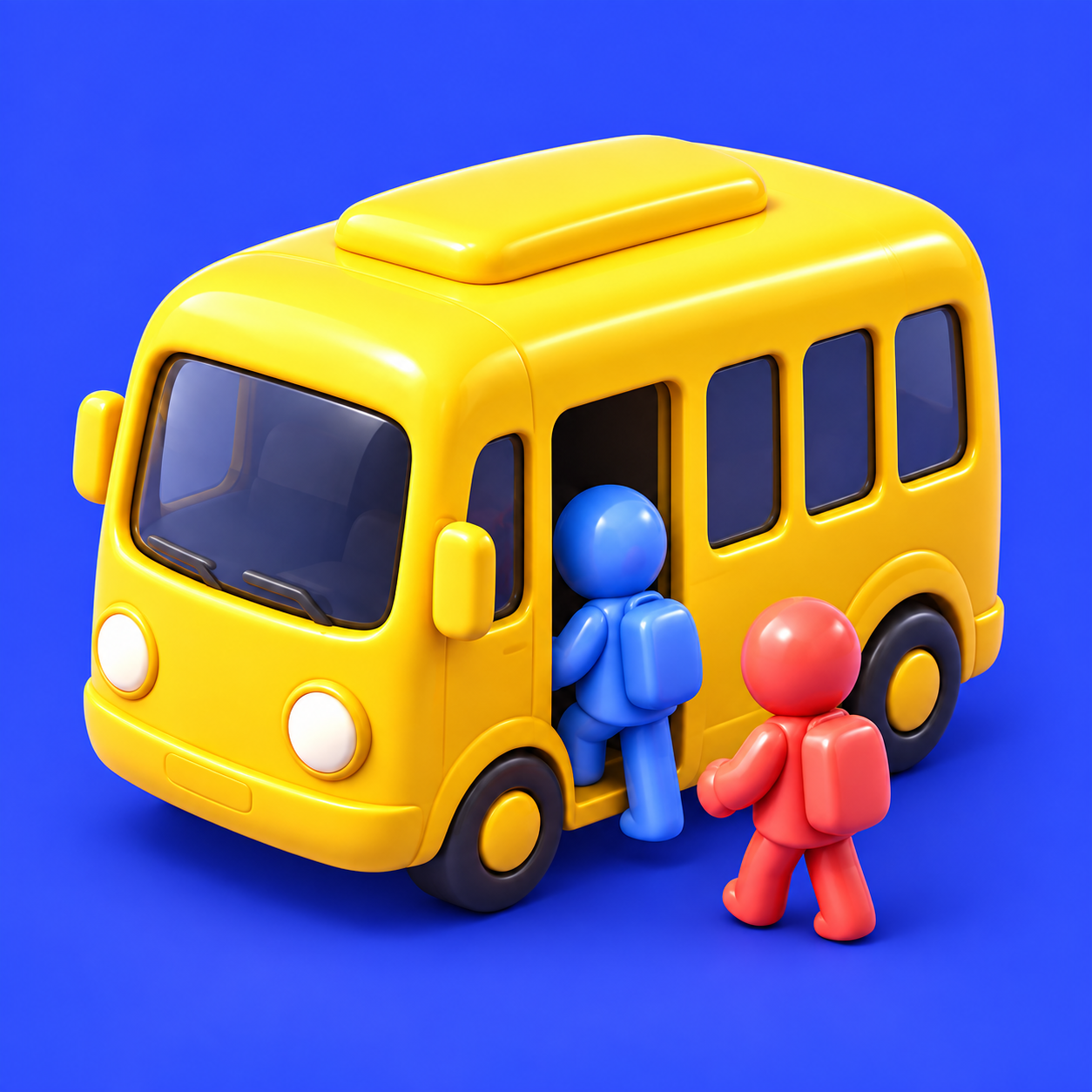 Cascade Heist: Bus Rivals: a yellow toy bus and colourful passengers